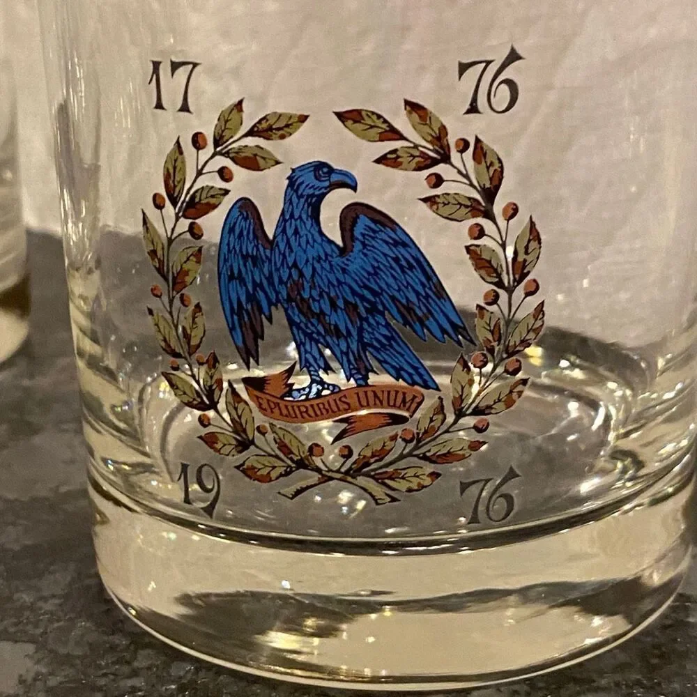 Set Vintage Bicentennial Drinking Glasses Patriotic Eagle Americana Flag